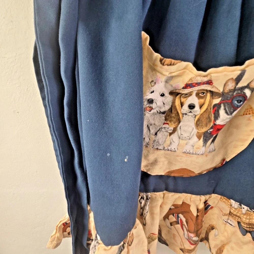 Marimode Navy Blue Dog Print Ruffled Kitchen Apron Puppy Patch One Size‎